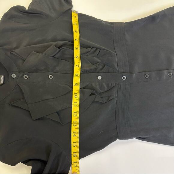 Club Monaco Black Silk Ruffle Shirt Dress - Size 0 - Picture 8 of 14